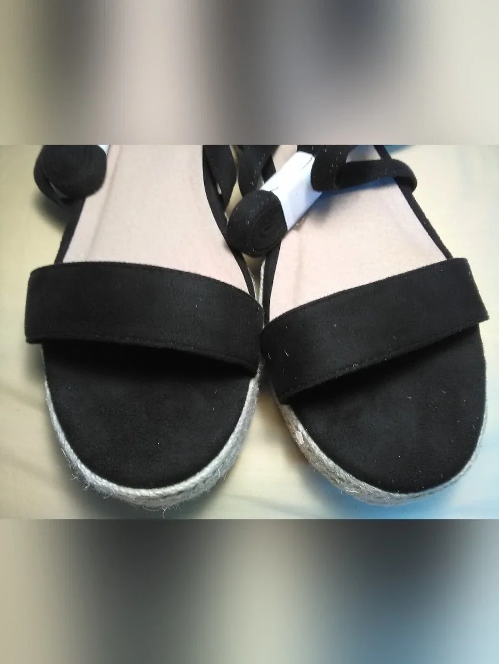 NIB PrettyLittleThing Black Lace-Up Espadrille Sandals CUSHIONED SZ. 6